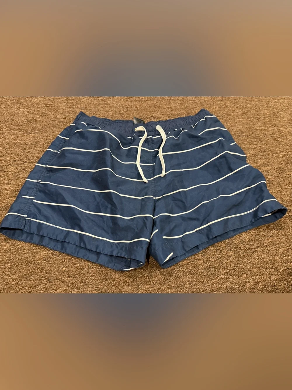 EUC! Men's H&M Sz M Lined Navy Stripe Swim Trunks board shorts bottoms